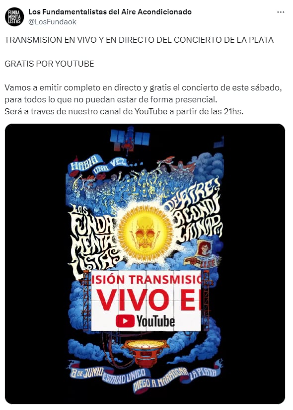 Cómo ver gratis el show de Los Fundamentalistas del Aire Acondicionado del sábado en La Plata