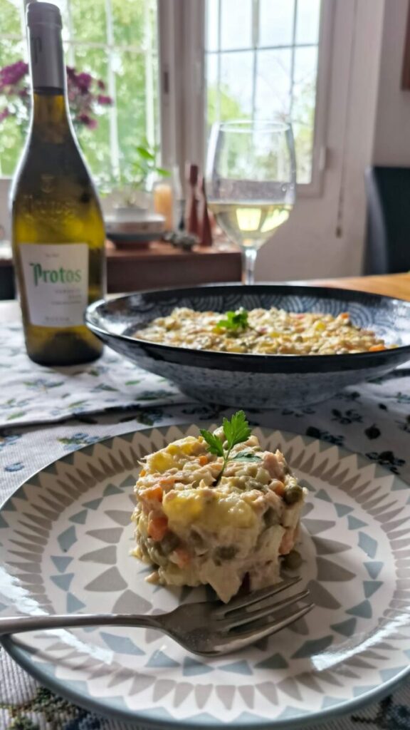 Ensalada de verano en forma de tapa Protos Verdejo