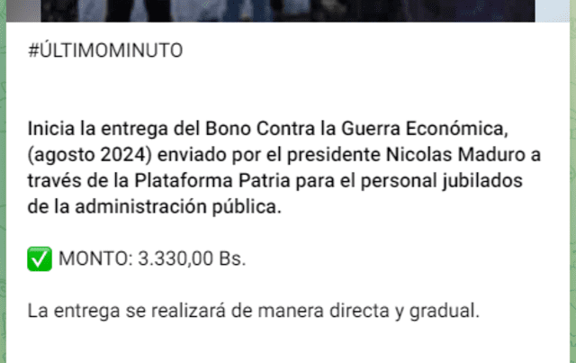 NUEVO BONO de 1.650 bolívares vía Sistema Patria