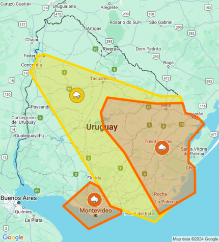 Inumet emitió aviso por tormentas fuertes y severas