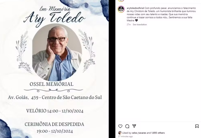 Luto: Ary Toledo, el comediante más popular de Brasil, muere a los 87 años