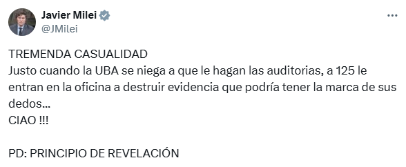 Milei sembró sospechas sobre Lousteau por el ataque a las oficinas del senador: “Muy sucio…”