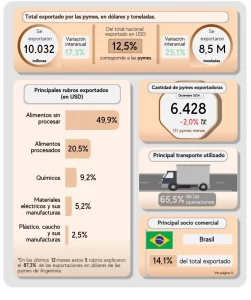 En 2024, las exportaciones de las pymes crecieron 17,3% en dólares, pero el precio promedio por tonelada cayó 6,3%