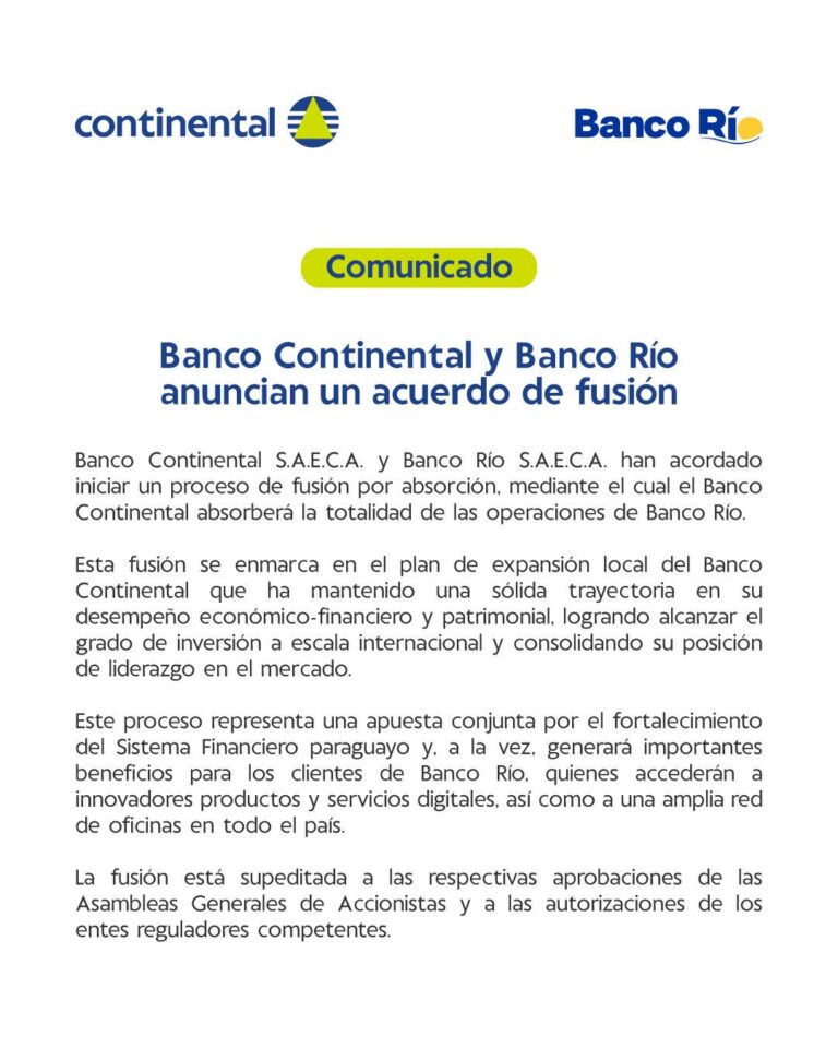 Banco Continental y Banco Río anuncian acuerdo de fusión