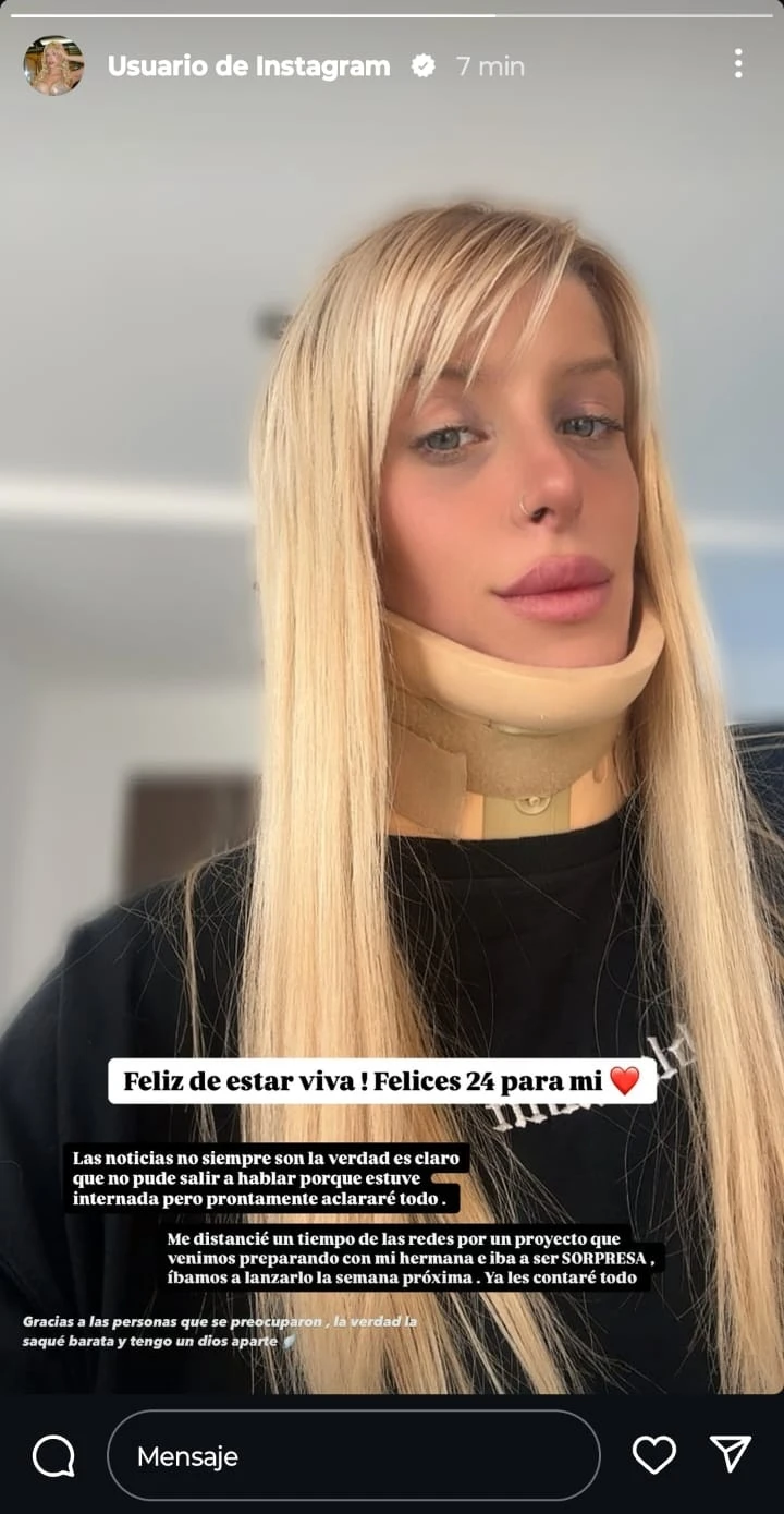Camila Lattanzio reapareció en sus redes tras el terrible accidente de tránsito: “La saqué barata”