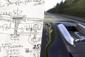 El Bugatti Veyron rompió con todo gracias a un motor brutal. Uno que nació con unos garabatos pintados a 320 km/h