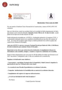 Paro parcial nacional de Sunca de 09:00 a 13:00