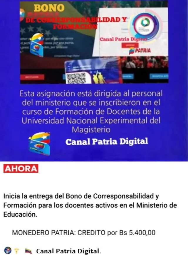 Bono de Corresponsabilidad y Formación de 5.400 bolívares en julio 2025