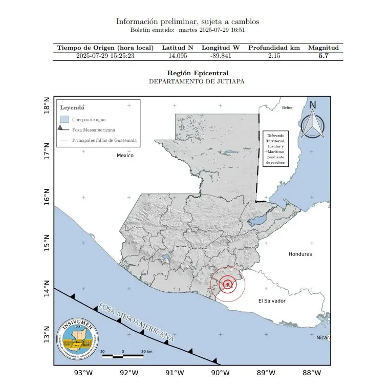 Reportan dos sismos en Jutiapa, departamento de Guatemala con frontera en El Salvador