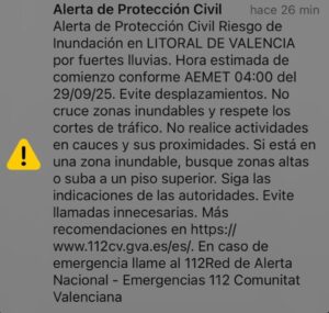 La Generalitat envía una alerta a los móviles del norte de Castellón y Valencia por fuertes lluvias