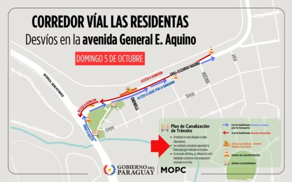 Atención conductores: desvíos en avenida General Elizardo Aquino desde este sábado