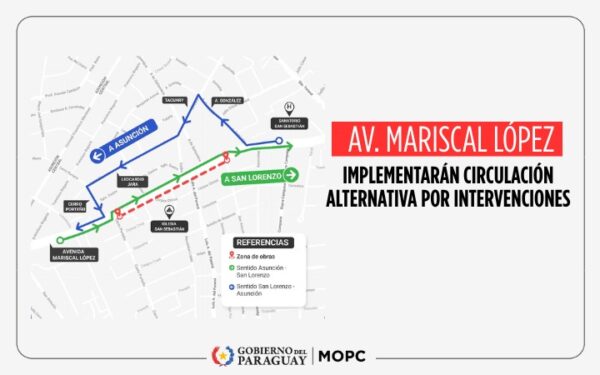 Implementan circulación alternativa por obras en avenida Mariscal López