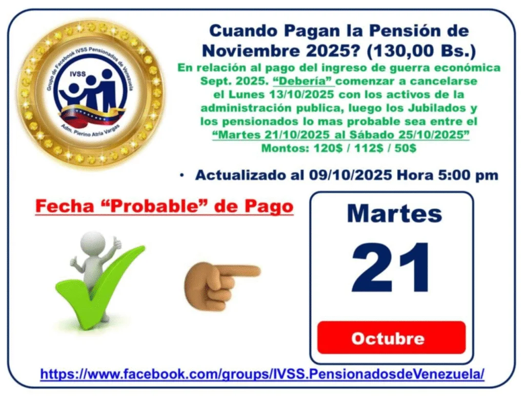 Extraoficial: Próxima Fecha de Pago de la Pensión del IVSS Noviembre 2025