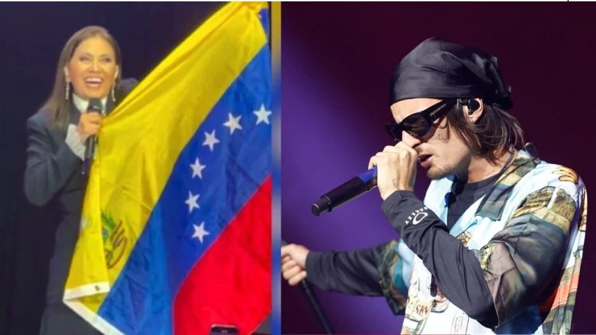 Ana Gabriel y Danny Ocean rindiendo emotivo homenaje a María Corina durante sus presentaciones tras ganar el Nobel de la Paz