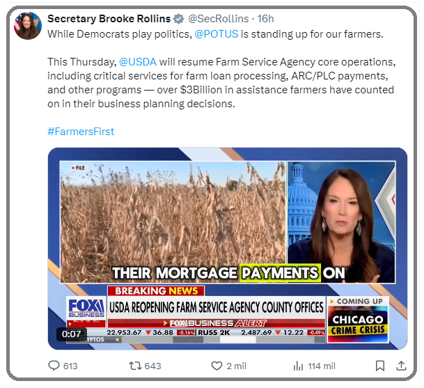 Contra esto competimos: Luego del “cierre”, el gobierno de EE.UU. asegura que pronto comenzará a repartir subsidios agropecuarios adeudados por más de 3000 millones de dólares