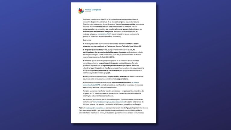 La Alianza Evangélica Española ofrece apoyo a mujeres víctimas de abuso del ‘caso Alex Sampedro’