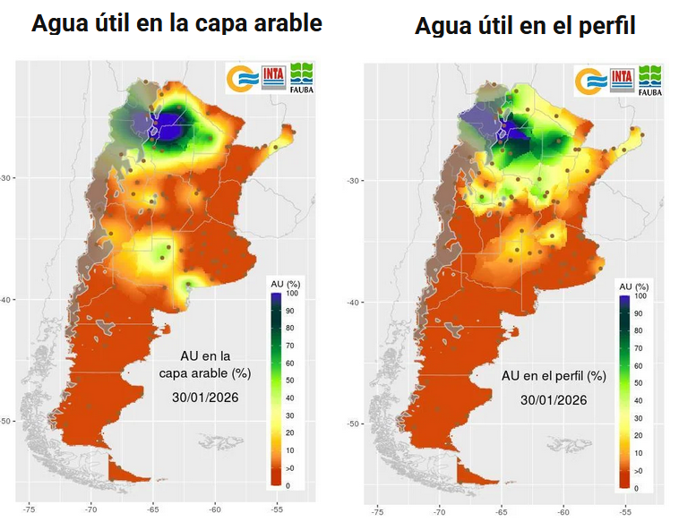 El SMN proyecta que el sur de la región pampeana (principal zona cerealera argentina) seguirá recibiendo lluvias menores a las normales