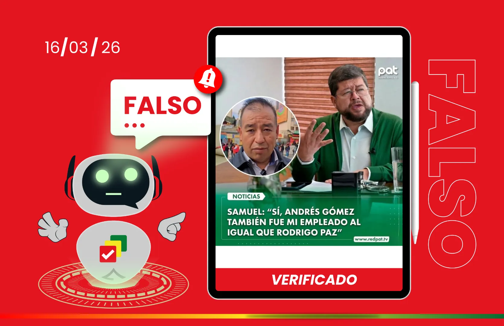 Publicación falsa atribuye a Samuel Doria Medina una afirmación sobre Andrés Gómez y Rodrigo Paz