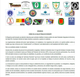 SINDICATOS DE LA SALUD DENUNCIAN DEBILITAMIENTO DELIBERADO DEL SECTOR EN BOGOTÁ
