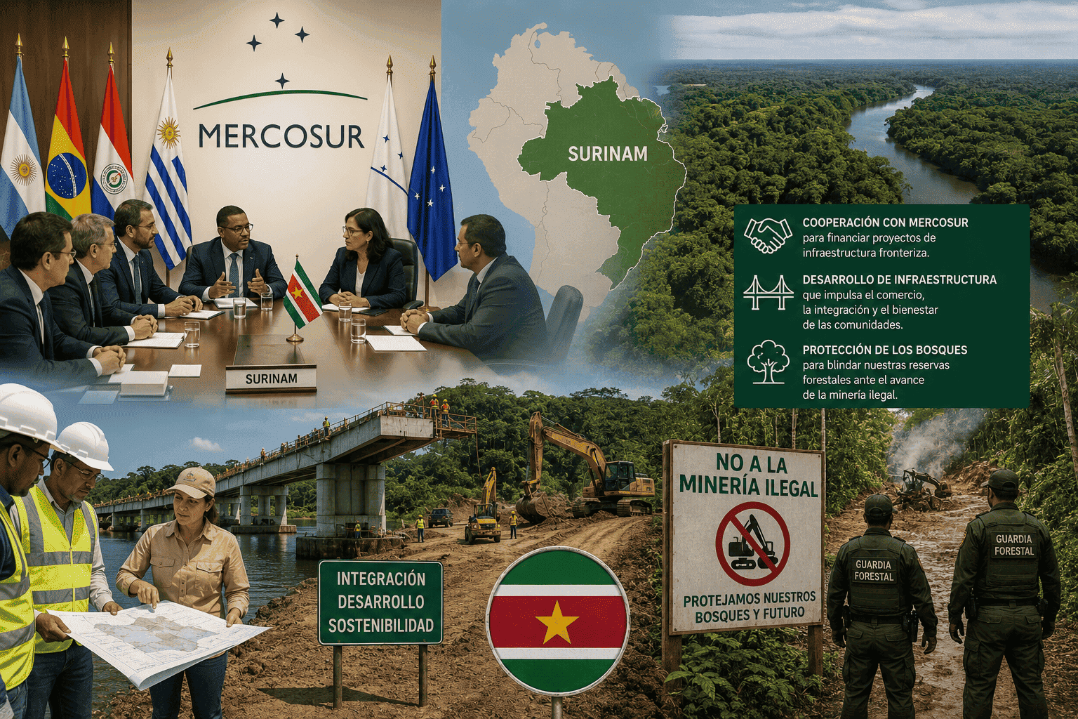 SURINAM COORDINA ACCIONES CON EL MERCOSUR PARA FINANCIAR PROYECTOS DE INFRAESTRUCTURA FRONTERIZA Y BLINDAR SUS EXTENSAS RESERVAS FORESTALES ANTE EL AVANCE DE LA MINERÍA ILEGAL