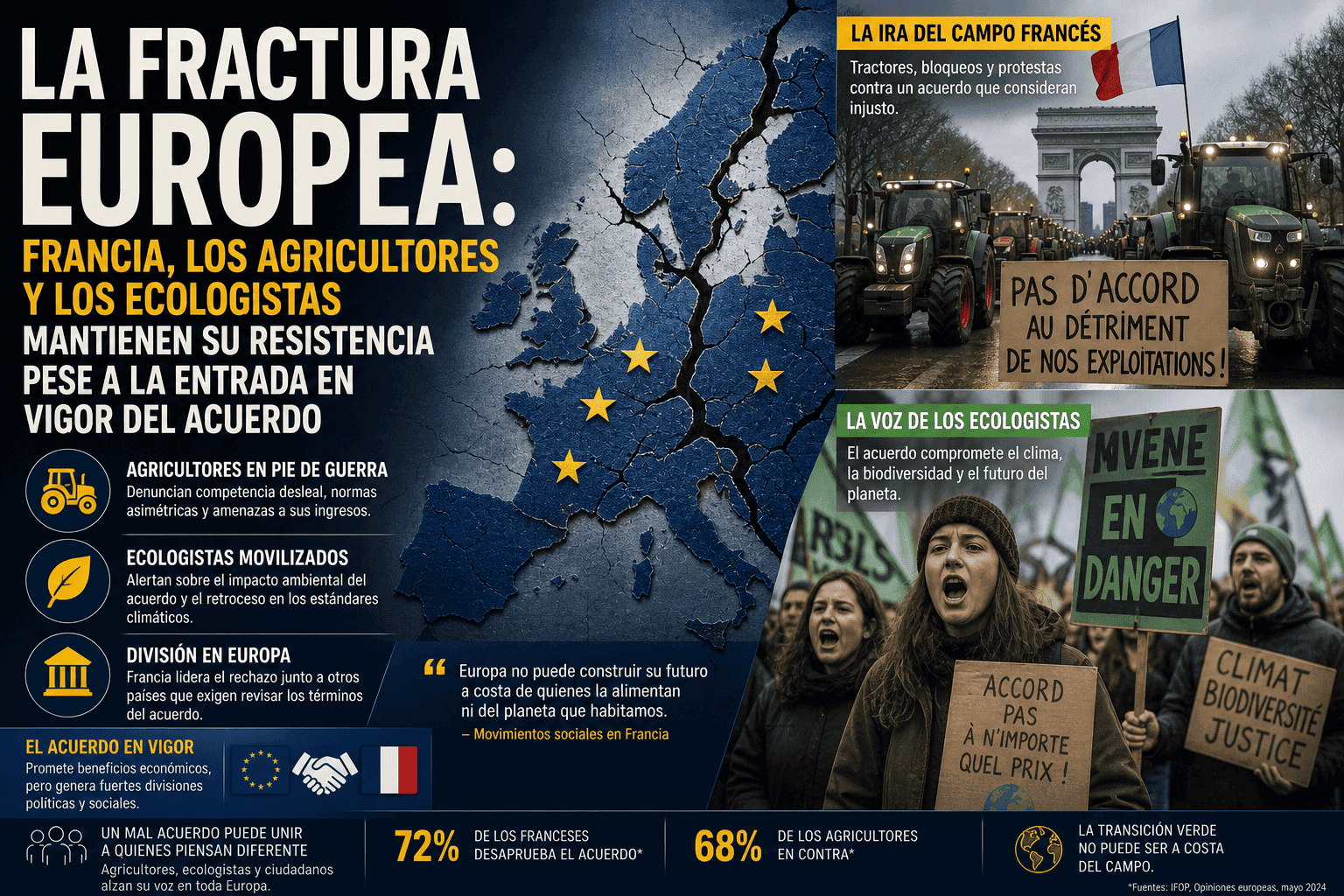 La fractura europea: Francia, los agricultores y los ecologistas mantienen su resistencia pese a la entrada en vigor del acuerdo