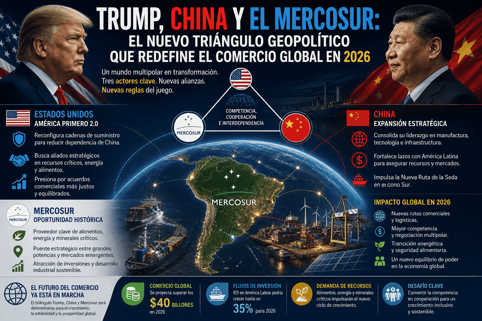 Trump, China y el Mercosur: el nuevo triángulo geopolítico que redefine el comercio global en 2026