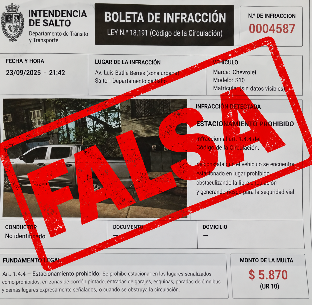 Gobierno de Salto advierte por boletas falsas de multas de tránsito Gobierno de Salto advierte por boletas falsas de multas de tránsito