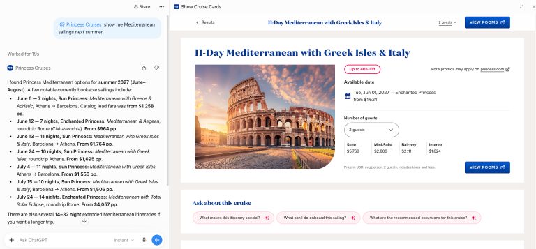 Princess Cruises, la primera línea de cruceros en lanzar un app con IA