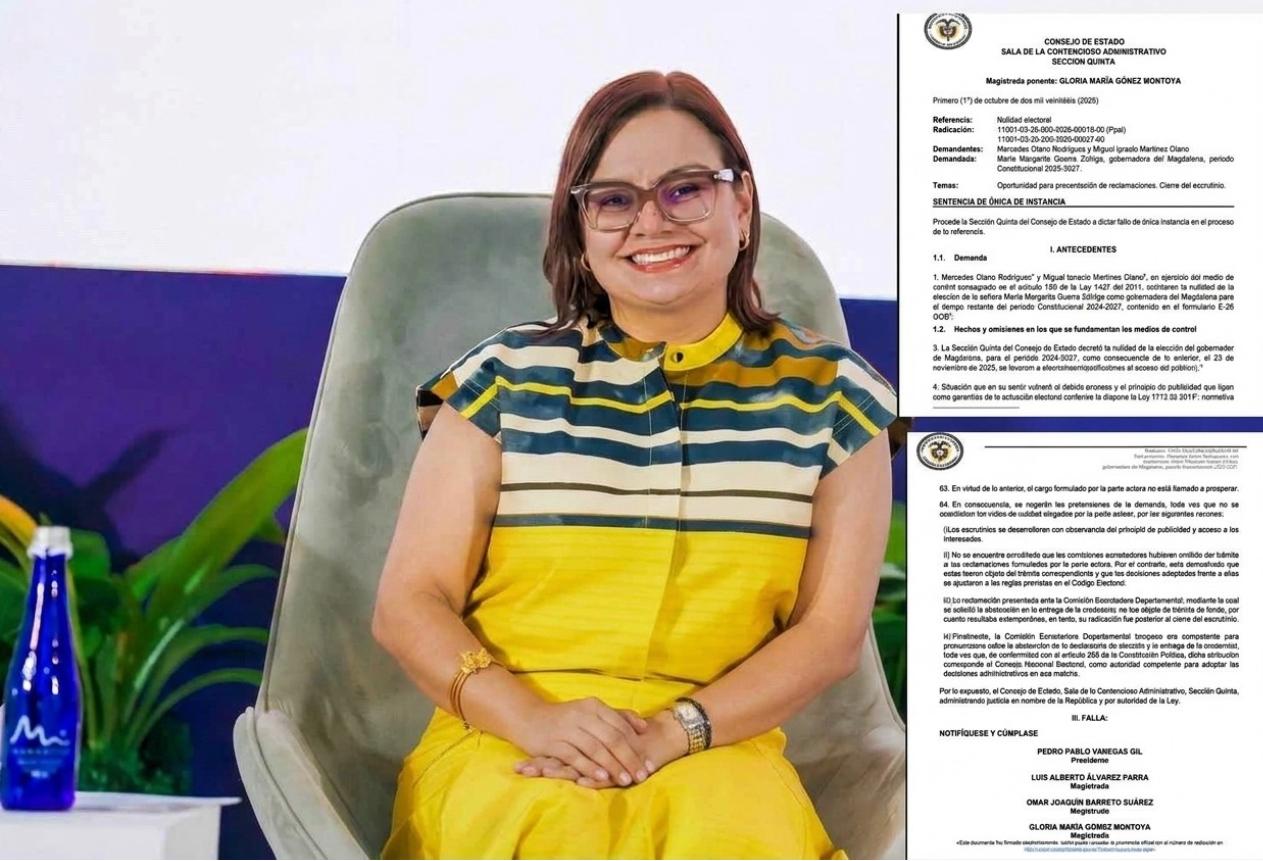 Colombia | Consejo de Estado cierra la batalla jurídica y deja en firme la elección de Margarita Guerra como gobernadora del Magdalena
