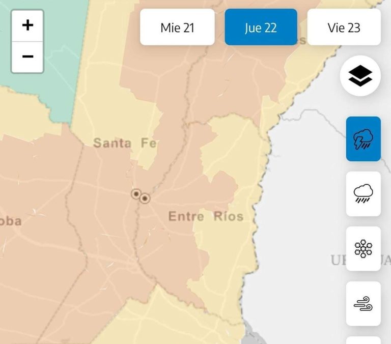 Se elevó a naranja el alerta por tormentas para este jueves en parte de Entre Ríos